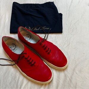 Del Toro Red Leather Low Sneaker. Size 11.